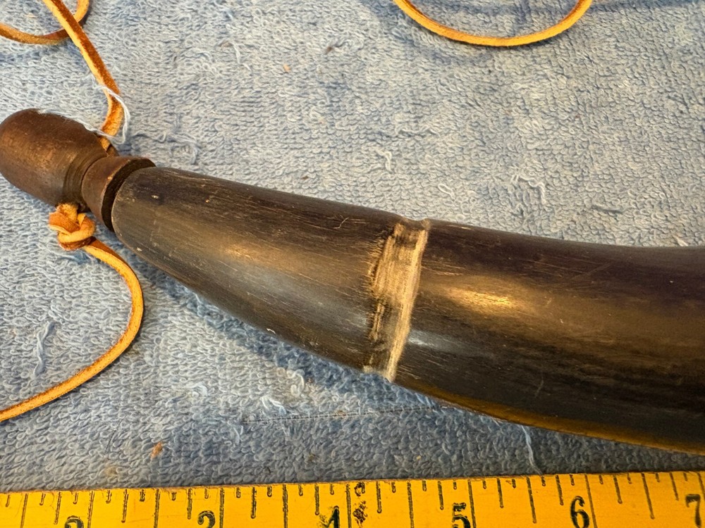Vintage Muzzleloader Powder Horn with Leather Strap Wood Plug