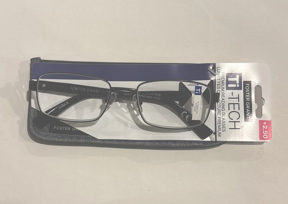 Foster Grant Reading Glasses with Soft Case TI-Tech Ti100 DGN +2.50 NEW!