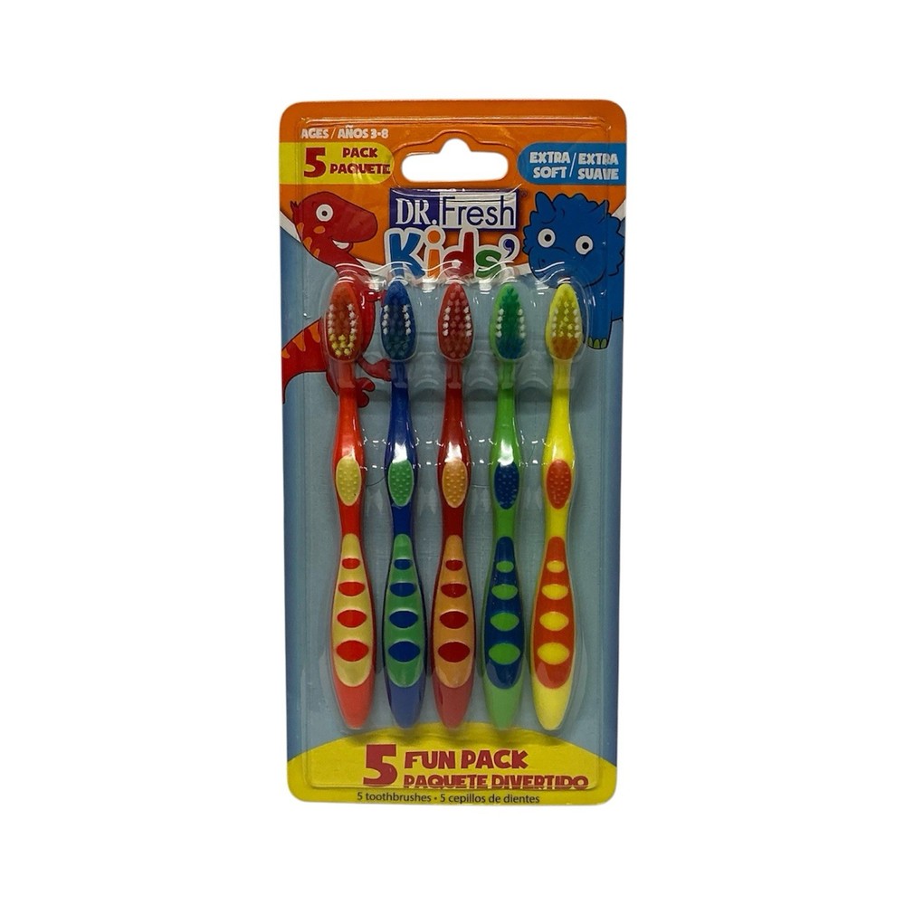 (2 Pack) Dr Fresh Kids Soft Multi-Color 5-Count Toothbrush 3+Years ~ Extra Soft