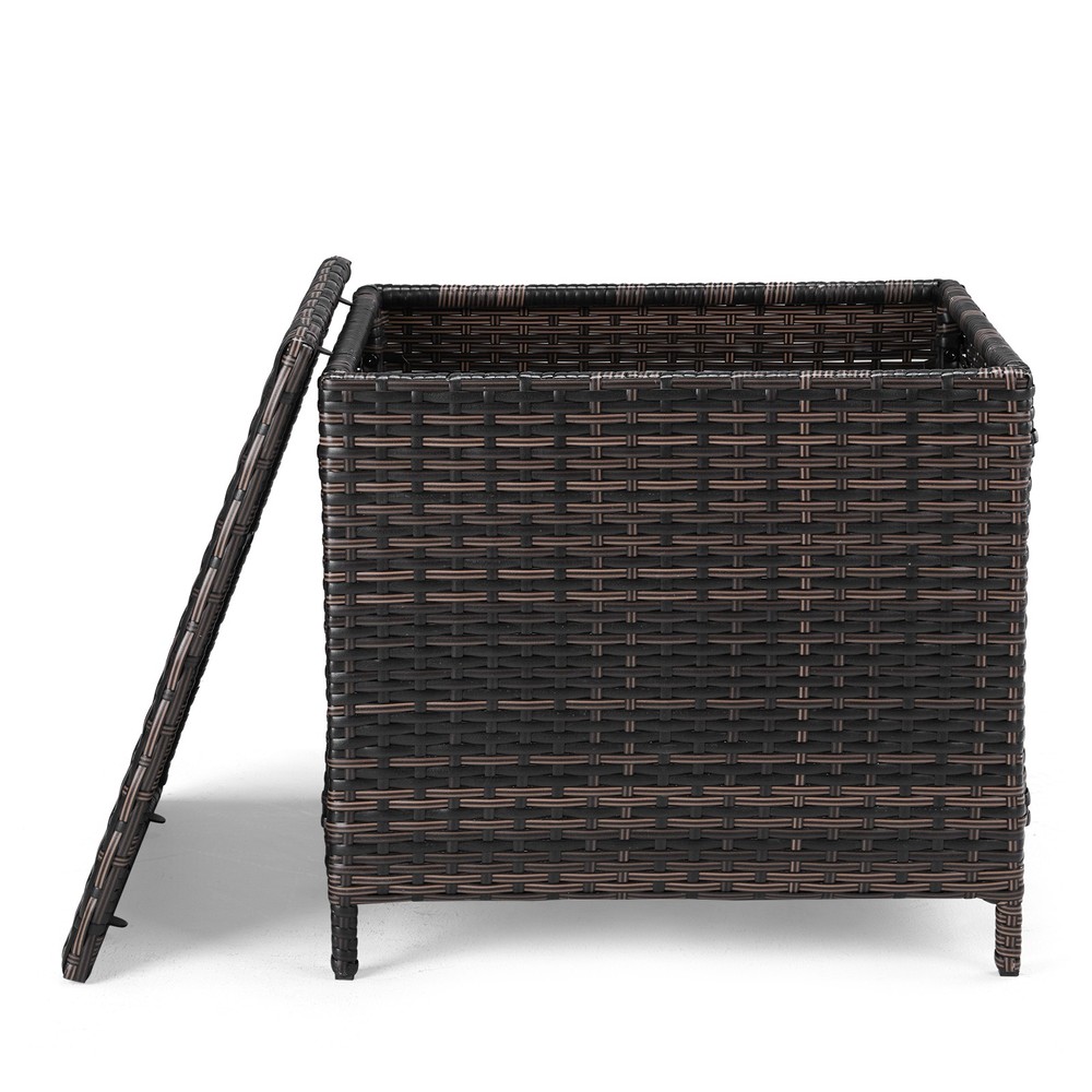 PE Wicker Side Table with Storage,Patio Rattan End Table Square Container