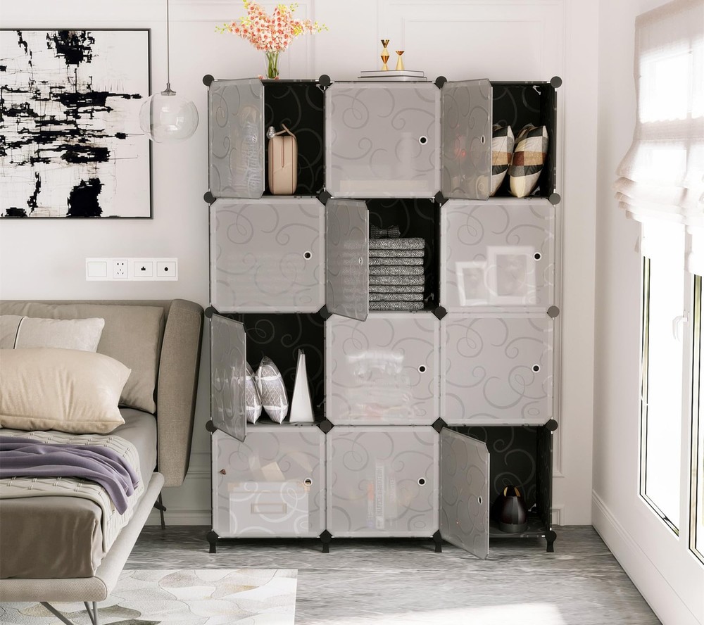 12 Cube Storage Organizer with Doors, DIY Plastic Closet Shelf