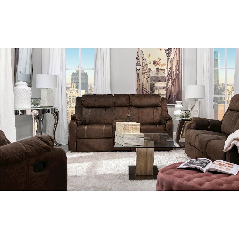 Transitional Domino Reclining Loveseats, Coffee