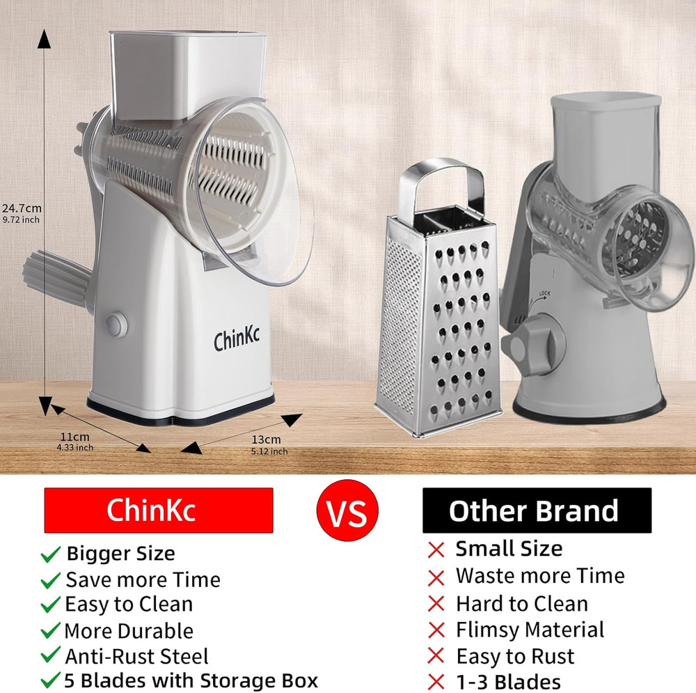 Upgrade Rotary Cheese Grater Shredder with Handle, Strong Suction Base, Multi-Pu