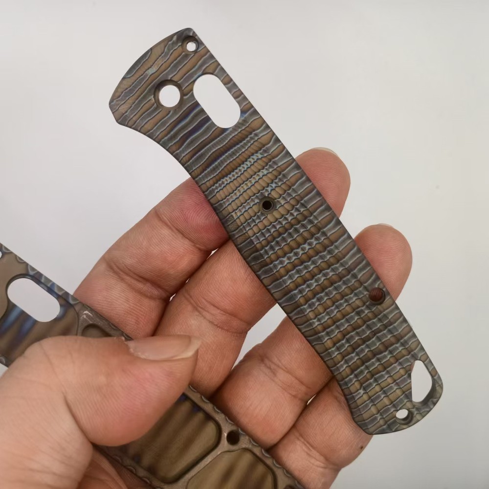 1 Pair Burning TC4 Tiger Pattern Handle Scales for Benchmade Bugout 535