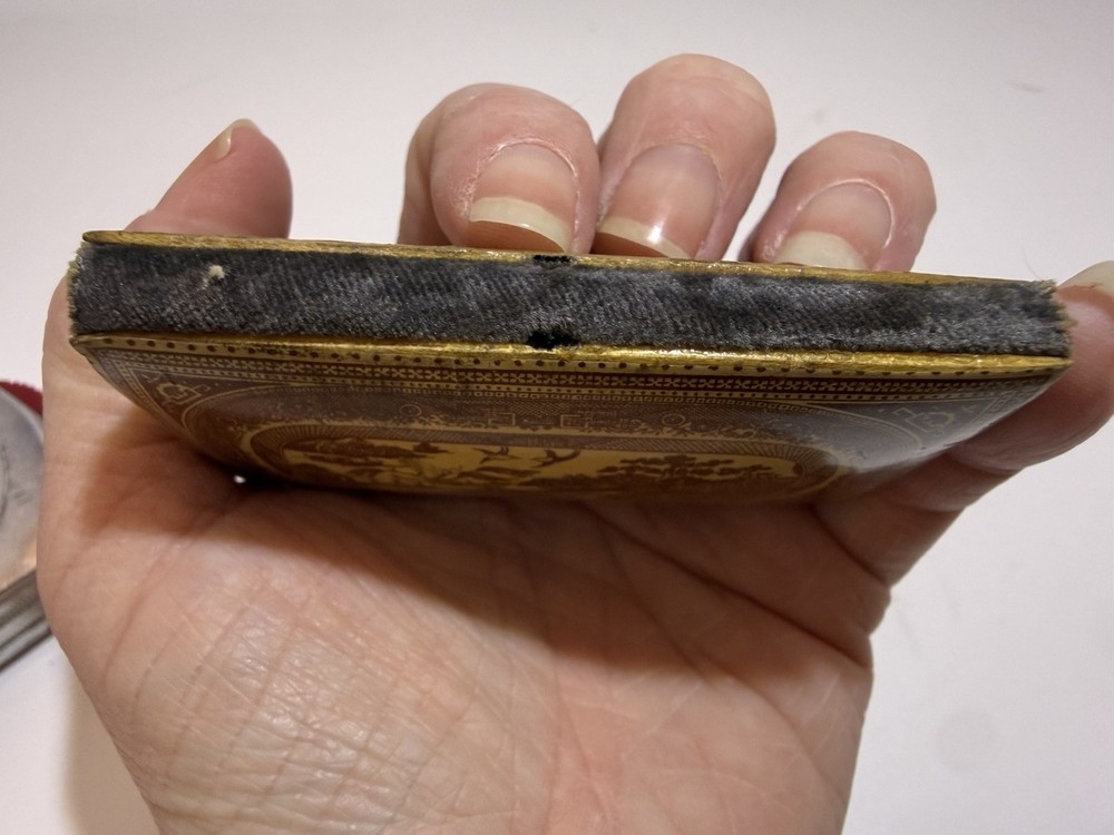Rare Brown Blue Willow Mauchline Needle Holder