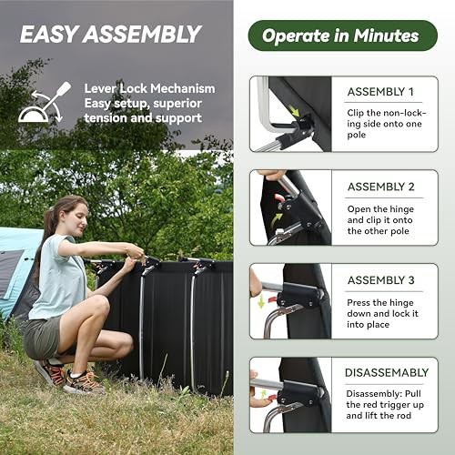 Lightweight Folding Tent Camping Cot Bed with Lever Lock, Easy Setup Black