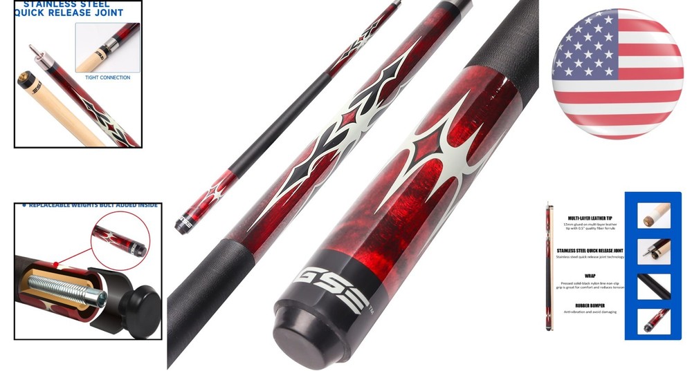 Professional 58" Maple Pool Cue Stick - 2-Piece Design with Multiple Weights