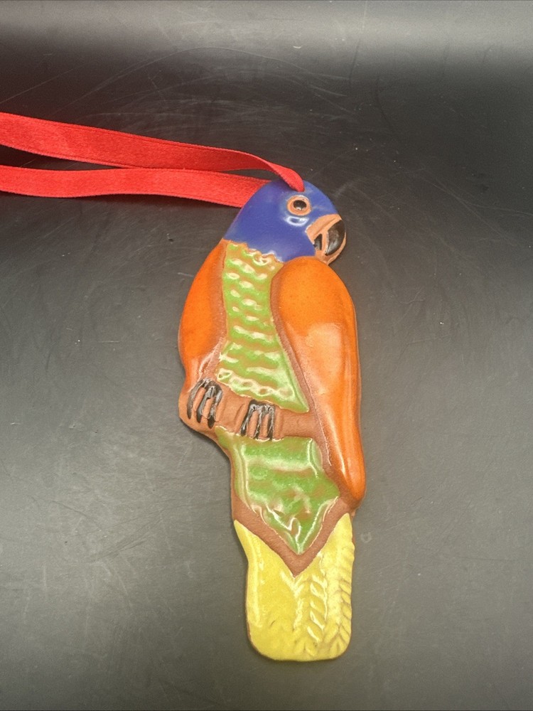 Red Clay Painted Parrot Ornament