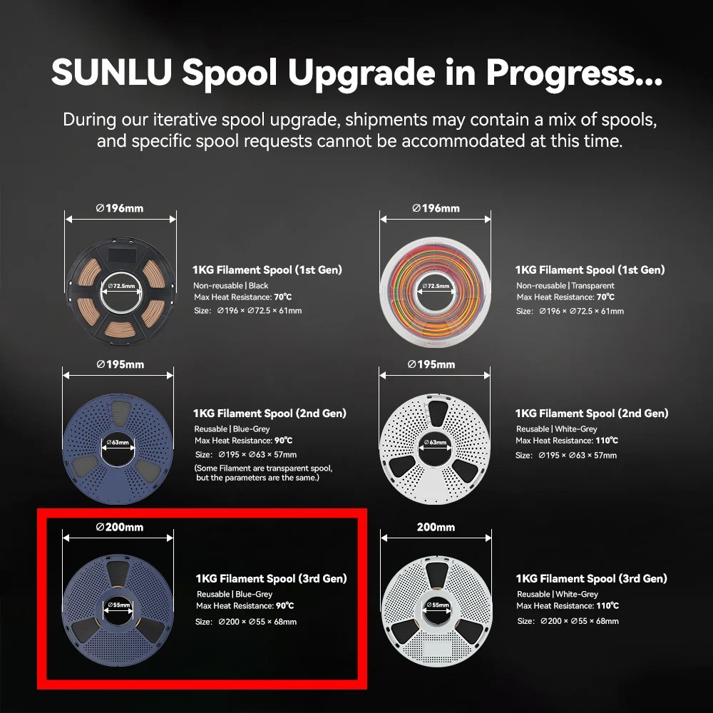 SUNLU V3 Reusable Empty Filament Spools 1kg 1.75mm (4 Pack)