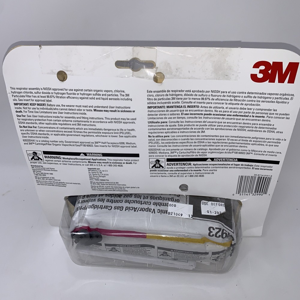 3M Medium Respirator Drop Down Half Face 62023DHA1 Use before 01-2026 Open Pack
