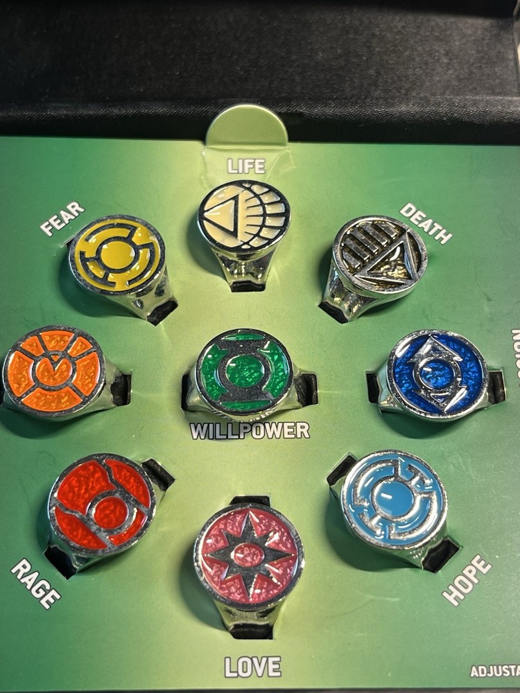 New! Green Lantern All Lanterns Corps Adjustable 9 Ring Set DC Comics + Gift Box