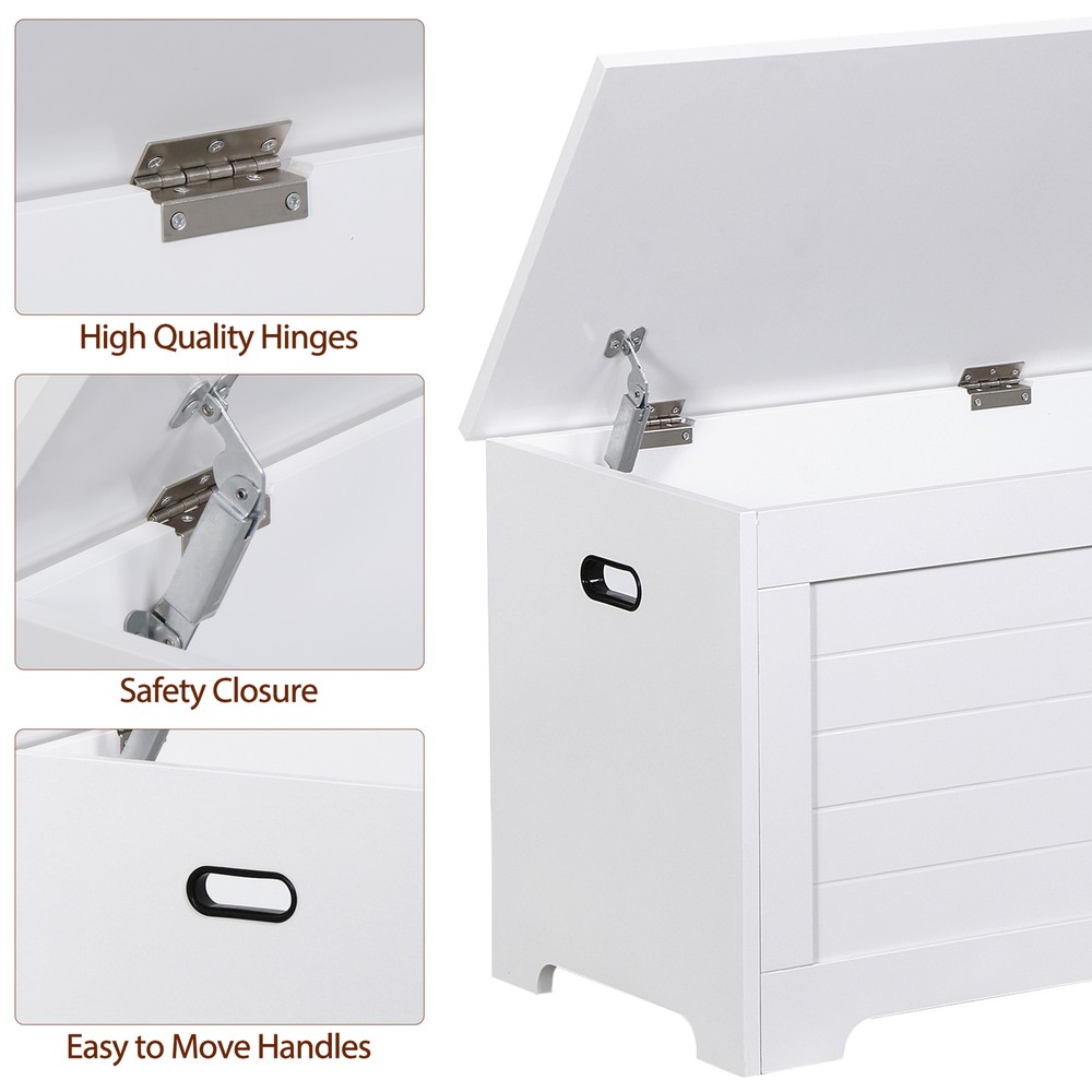 39.4'' Flip-Top Toy Box Storage Chest with 2 Safty Hinges Bed End Bench White