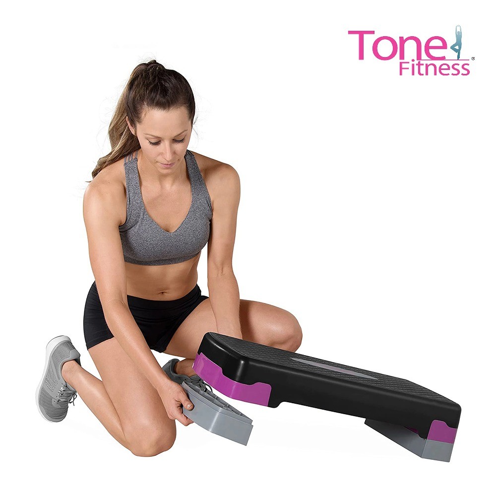 Aerobic Step Platform Exercise Equipment with 2 Adjustable Risers Gray