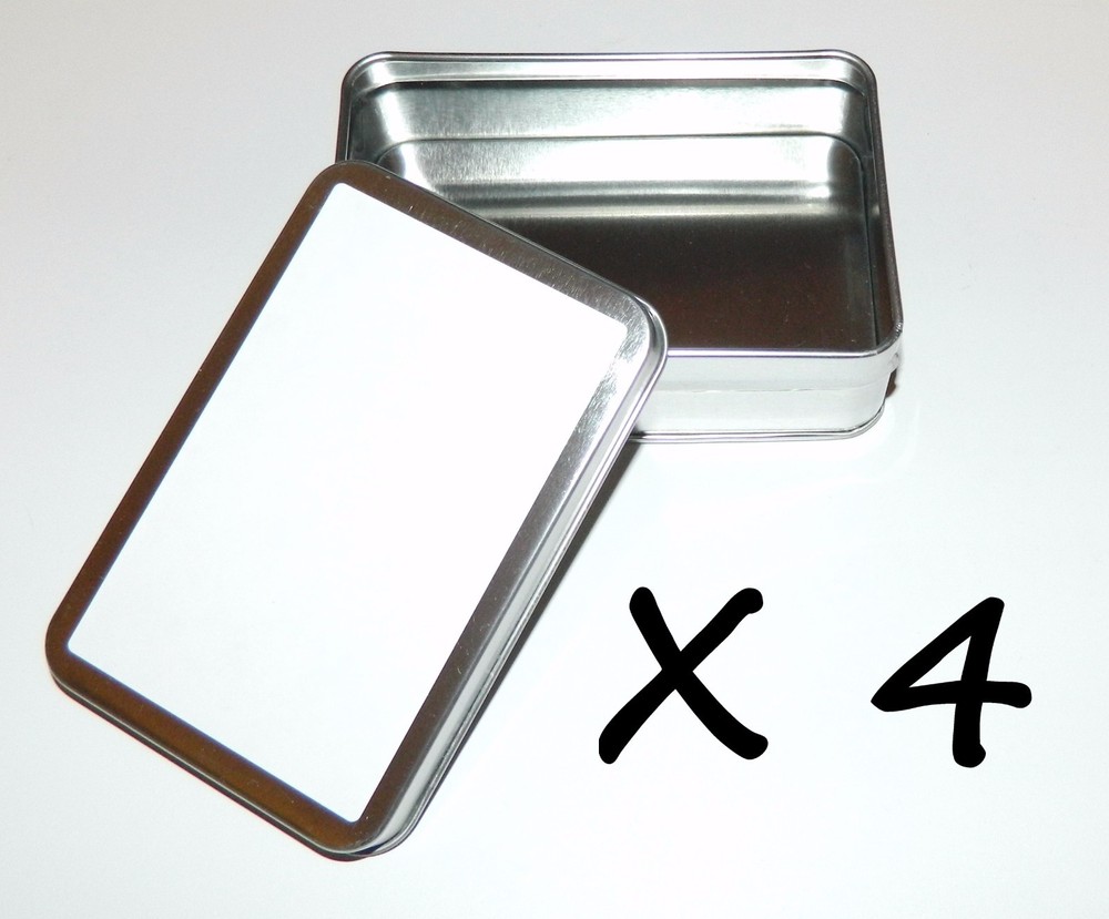 4 X 6oz Rectangular Blank White Label Slip-On Lid Metal Crafts Tin Container Box