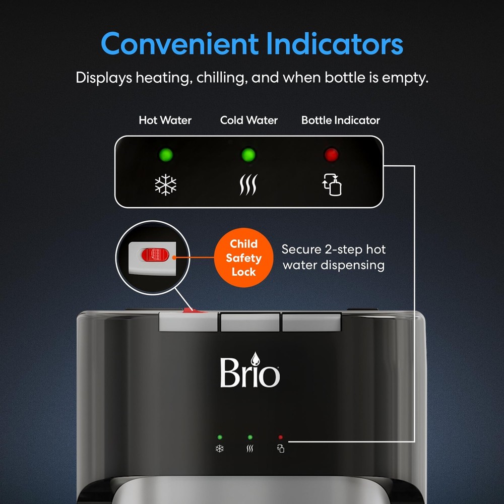 Brio Bottom Loading Water Cooler Dispenser for 5 41.4, Black, Stainless Steel