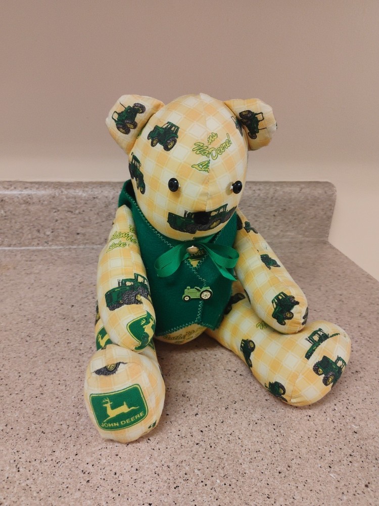 John Deere 14" Poseable Teddy Bear Handmade Nothing Runs Like a Deere Yellow