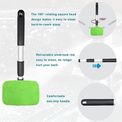 Car Windshield Cleaner, Microfiber Auto Cleaning Wiper with Green-Rectangle