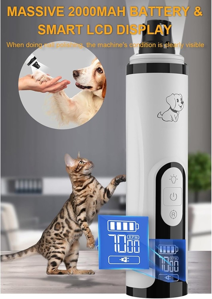Upgraded Slient , Professional Pet Nail Grinder, Triple Speed Settings, 2000m...