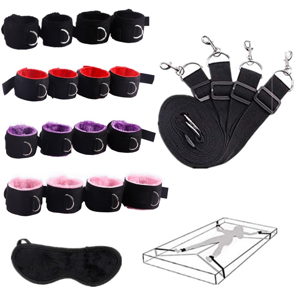Bed Restraint Kit Handcuffs Ankle Cuffs Blindfold Bondage Set Couples Game BDSM