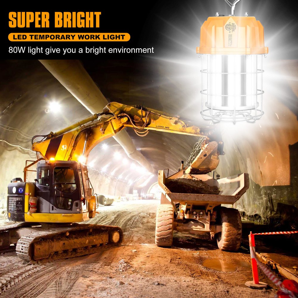 80W LED Temporary Work Light Fixture 100-277VAC High Bay Construction Work Light