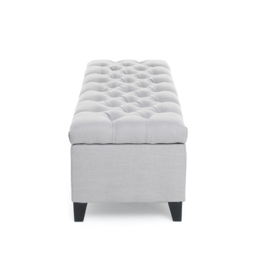 Light Gray Storage Ottoman Bench, Button Tufted Diamond Stitch Extra Seating