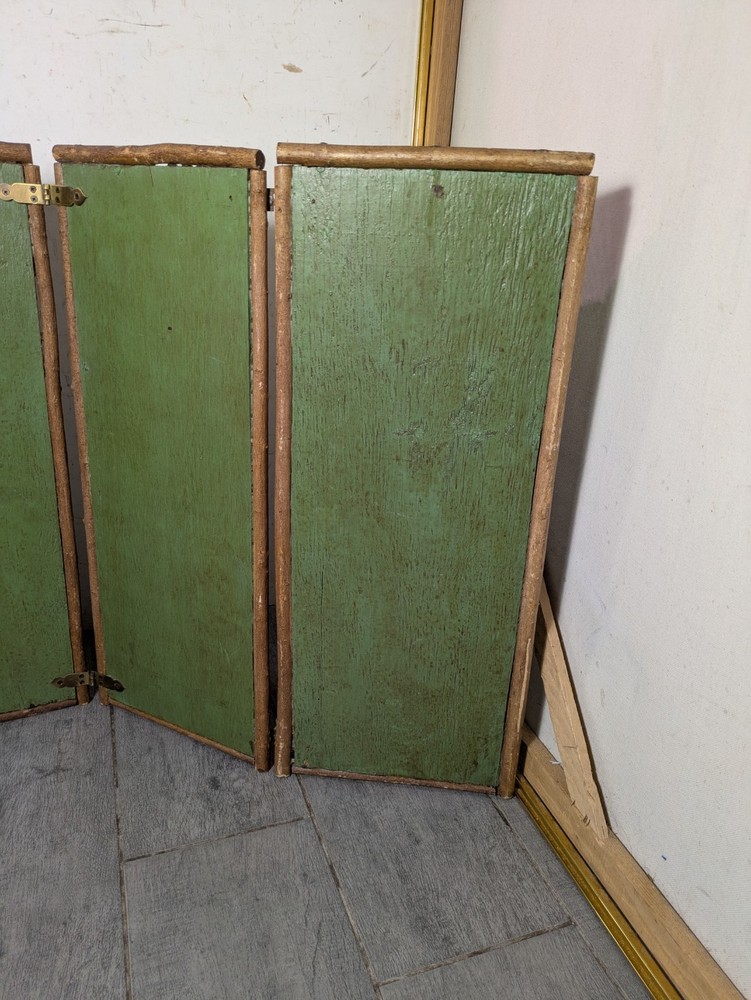 Vintage Rustic Twig Table Top 3-Panel Folding Screen Victorian Boho Chic Asian
