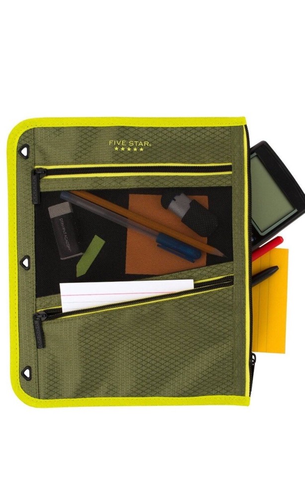 2 Pack-Five Star Large Pencil Pouch Olive/Citrus