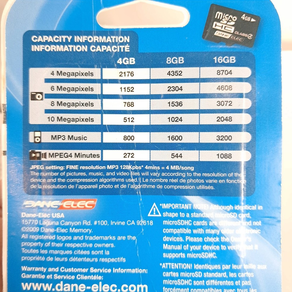 Dane Elec SanDisk adapter MicroSDHC Flash memory 4 GB San Disk Vintage