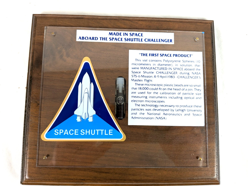 Made In Space Aboard The Space Shuttle Challenger Plaque Polystyrene Spheres