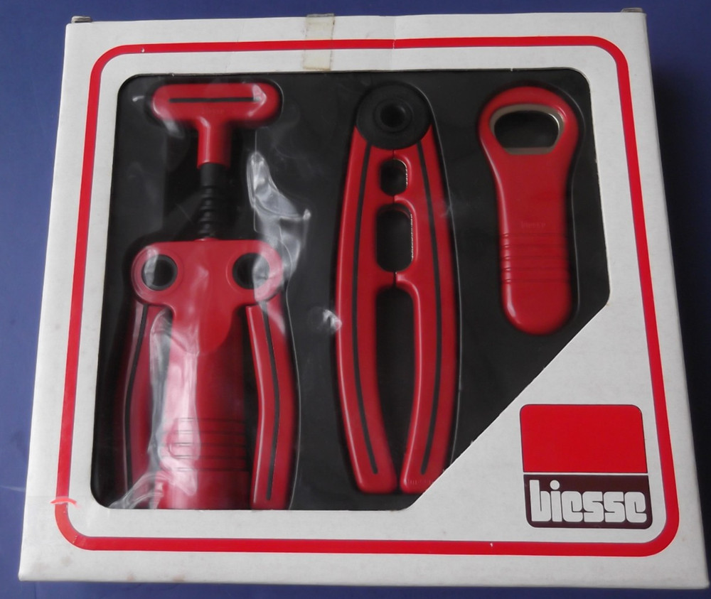 Vintage Biesse "Personal" Red Bar Set - Corkscrew, Nutcracker, Opener - NOS