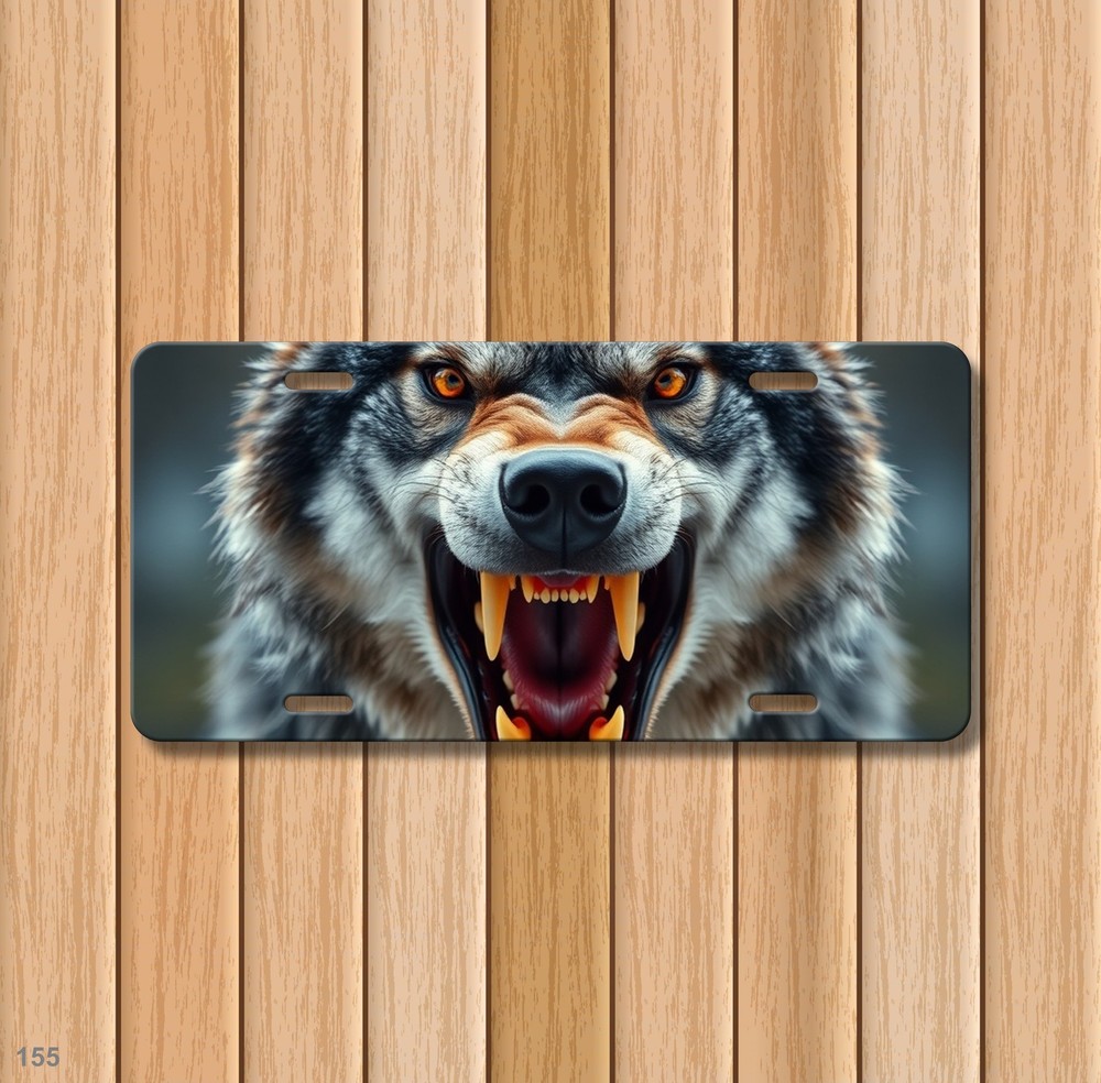 Bold Wolf License Plate Snarling Design Name Plate Auto Tag Gift Idea