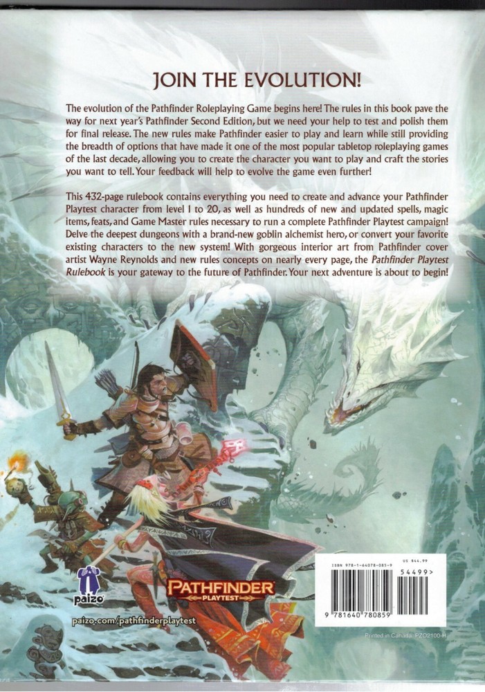 Pathfinder Playtest Rulebook Hard Cover New