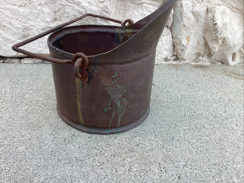 Antique Vintage Large Copper Coal Scuttle Bucket Rustic Fireplace