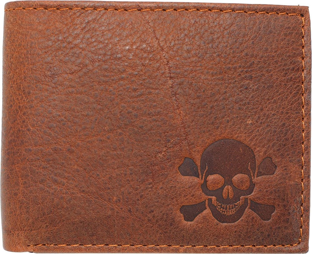Marshal Skull Bone RFID Blocking Real Leather Bifold Classic Wallet for Men
