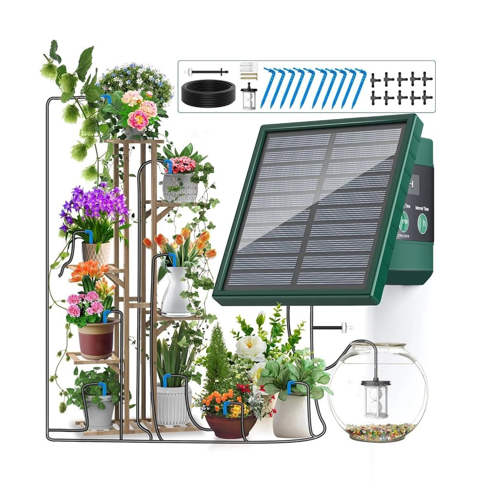 Solar Irrigation System 300 Watering Programmes with 10M Hose and 10 Drip Tip
