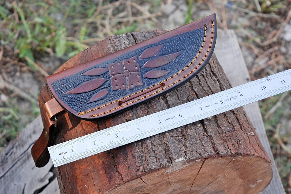 CUSTOM MADE PURE LEATHER HAND ENGRAVED SHEATH FOR FIXED BLADE KNIFE ///-1299