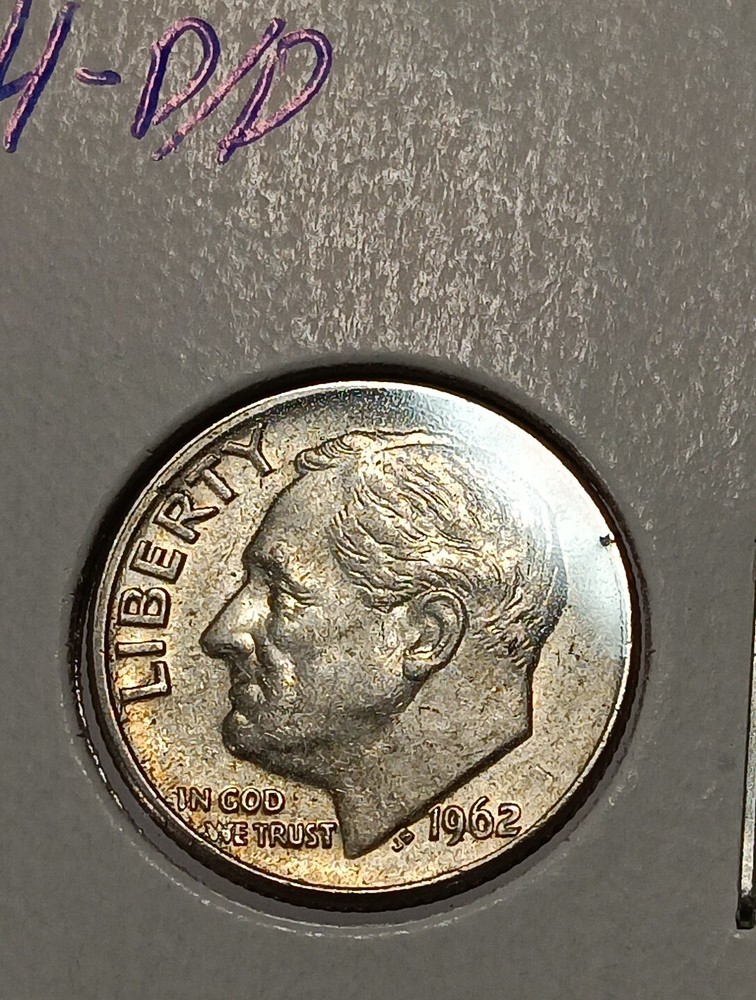 1962 -D/D ERROR Roosevelt Dime -  90% Silver FULL BANDS J/507