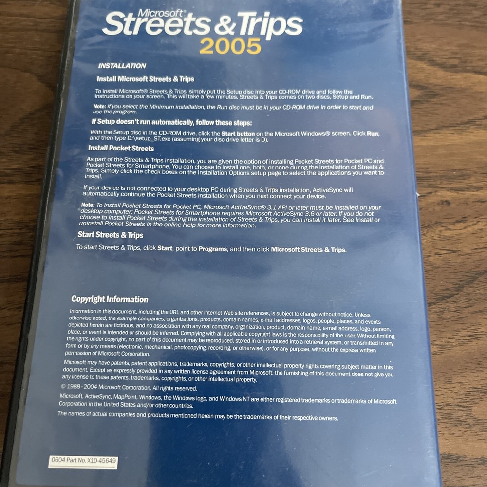 Microsoft Streets and Trips 2005 Software Only