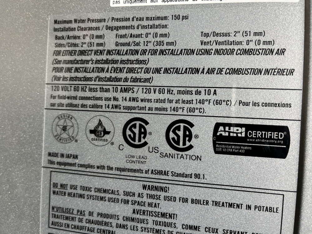 Rinnai RU199iN Indoor Tankless Water Heater 199k BTU Natural Gas (C-26 #1805)