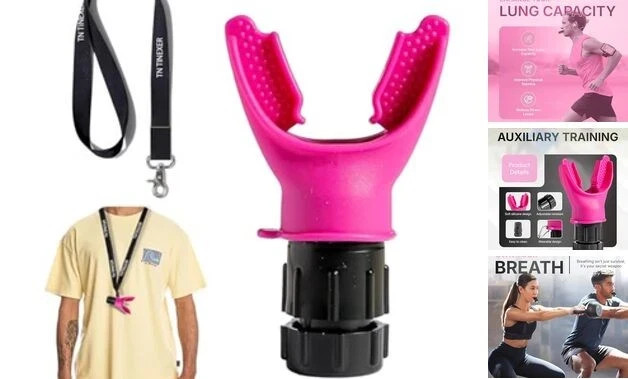 Portable Compact Lung Trainer Exercise Device with High Grade Silicone, Pink