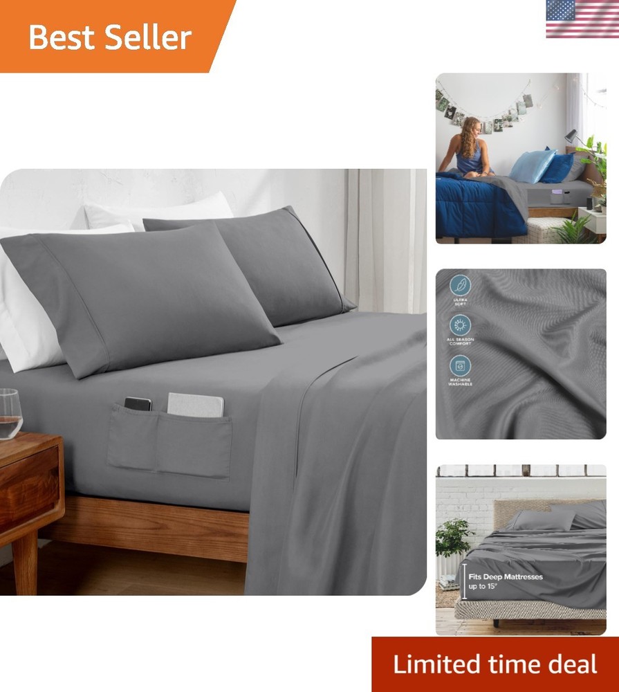Luxury Ultra-Soft Full Sheet Set - 1800Thread Count Microfiber, Grey Color