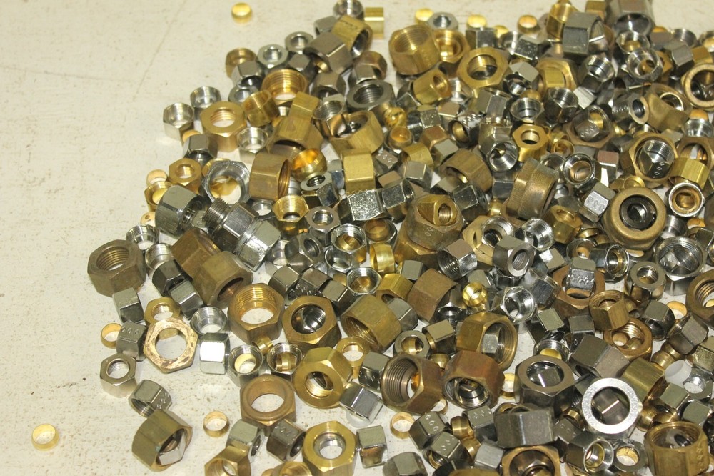 Lot of 3/8" and 1/2" Brass Compression Nuts, Rings, Sleeves, Ferrules NEW