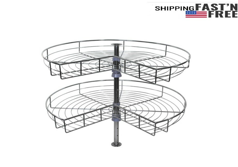 Lazy Susan Kit Kidney Shaped Cabinet Hardware Double Rack, Turntable and Spindle