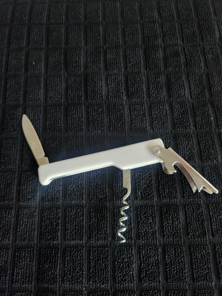 Waiter Corkscrew • Bottle Opener • Knife Combo • White Plastic