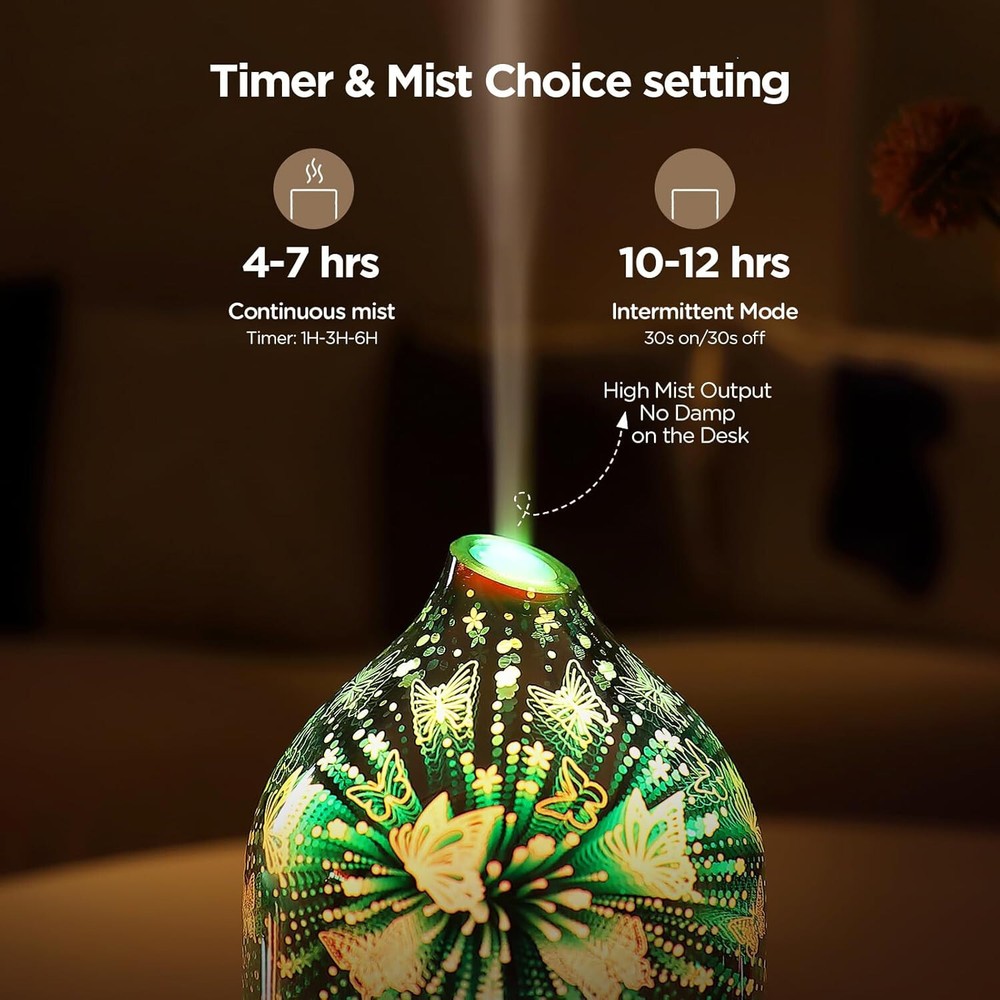 Essential Oil Diffuser Hand Blown Glass Aromatherapy Diffuser - Ultrasonic Cool