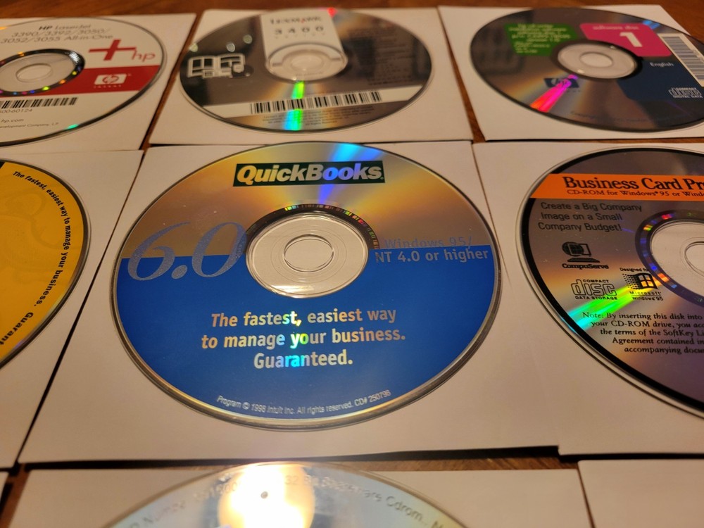 12 - Vintage Computer PC CD-ROM Software Loose Discs - Microsoft Quickbooks More