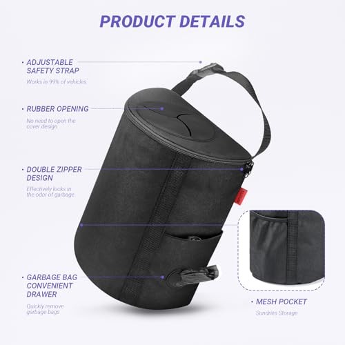 Car Trash Can – Premium Adjustable Strap & Bottom Hook Design with Convenient