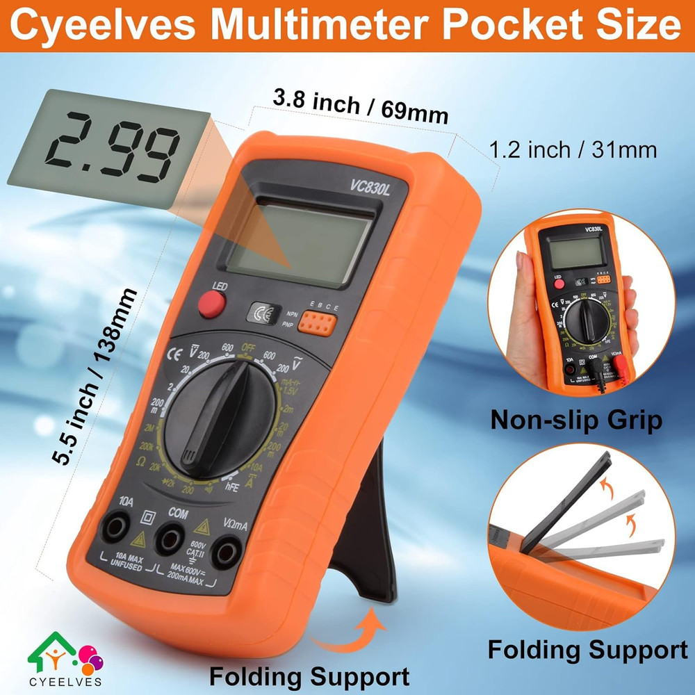 Digital Multimeter, Multimeter with AC DC Voltmeter & Ohm Volt Amp Tester, Multi