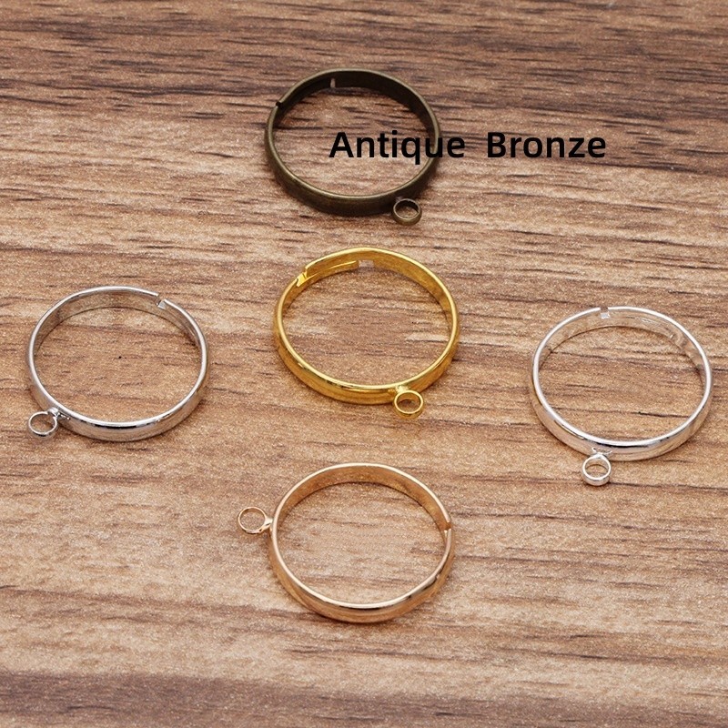 50Pcs Brass Loop Finger Ring Base Blanks Adjustable Findings 18mm DIY Crafting