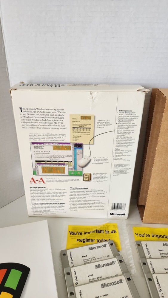 Vintage Microsoft Windows 3.1 Operating System PC Software Complete 6 Disk Set